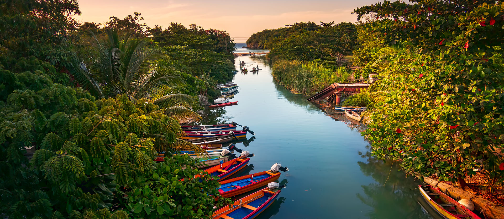 Fishermen boats docked on the White River in St Ann, Jamaica.